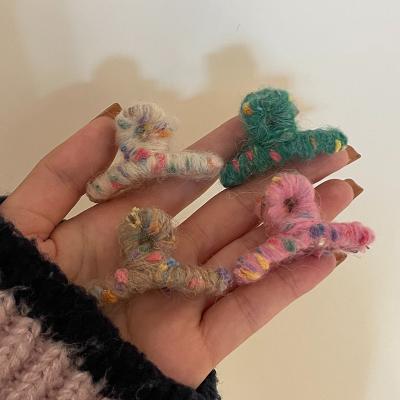 China Mini Hair Claw Clips Cross French Colorful Cute Sweet Woman Girls Small Hair Accessories Woolen Winter Clip Hairs for sale