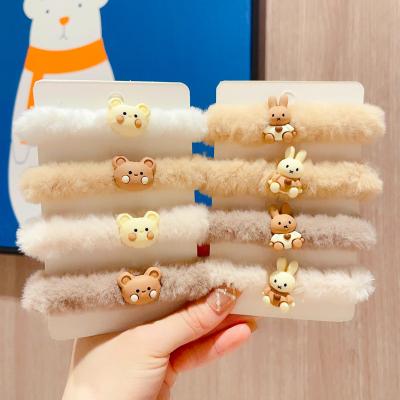 China Hair Accessories Wholesale Girls Cat Animal Hair Ties Accessories Autumn Winter Korean Plush Fluffy Hair Scrunchies 5Pcs/Set for sale