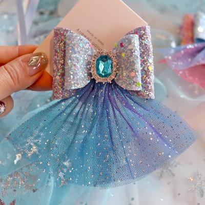 China Girls Hair Accessories Idyllic Bowknot Bowknot Blue Snow Mesh Hair Clip Hair Clips Hairpins Crown Hair Circle for Girls for sale