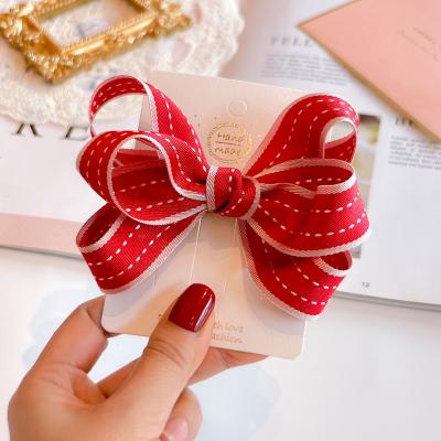 China New Design Hair Accessories Girls Women Girls Spring Red Bowknot Ribbon Bow Hairpin Children Kids Hair Accessories For Autumn And Winter for sale