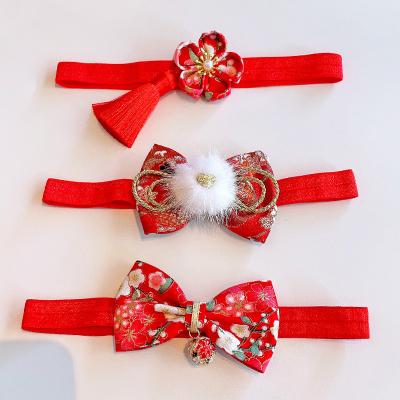 China Baby red hair band fashion chinese style new year bow vintage tassel hair accessories cute spring festival flower headband for sale