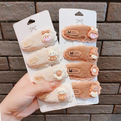 China New Design Winter Autumn Fashion Lovely Coffee Color Plush Hairpin Cartoon Lace Fluffy Girl Hair Pins Headdress for sale