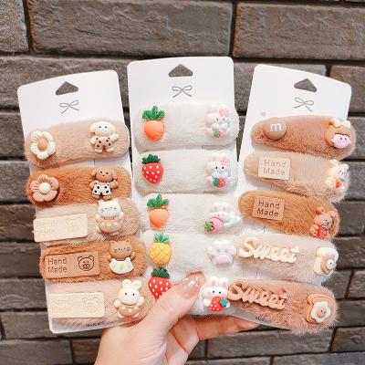 China Fashion winter kids soft cute animal rabbit girl hair pins lovely plush hair accessories cartoon hairpin wholesale headwear for sale