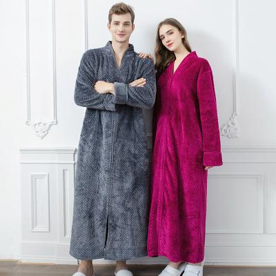 China QUICK DRY Elegant Women's Flannel Pajamas Long Robe Winter Comfortable Zipper Ladies High Quality Breathable Bathrobe Nightgown for sale