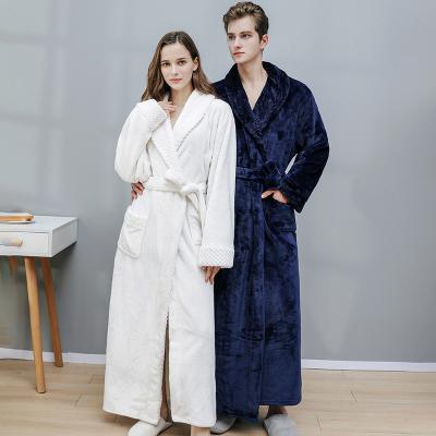 China 2021 QUICK-DRY new autumn and winter warm flannel pajamas plus size men's and women's couples pajamas thickening bathrobe for sale