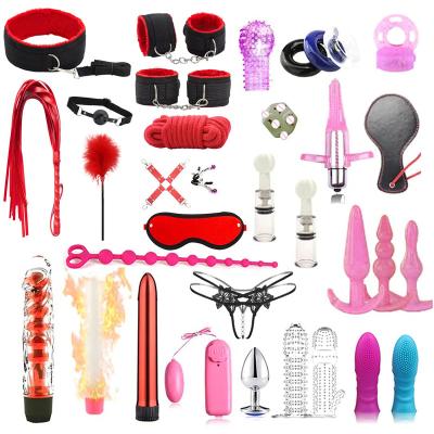 China Adult Sex Toys BDSm Bondage Gear Kit Wrist Ankle Cuff Handcuffs Butt Plug Flogger Whip Beginners and Accessories Trainer for sale