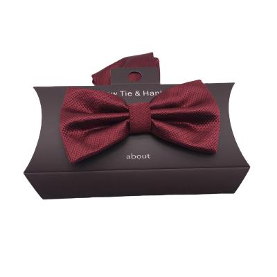 China red color small dot Micro Fibre Bow Tie ,hankie set  plaid striped high quality for sale