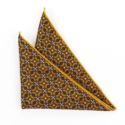 China latest new design brown colour circle pattern men's woven silk fabric Pocket Square for sale