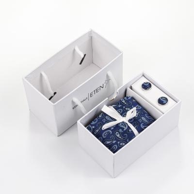 China fashion design blue colour oem logo polyester fabric necktie with hankie with gift box set for sale