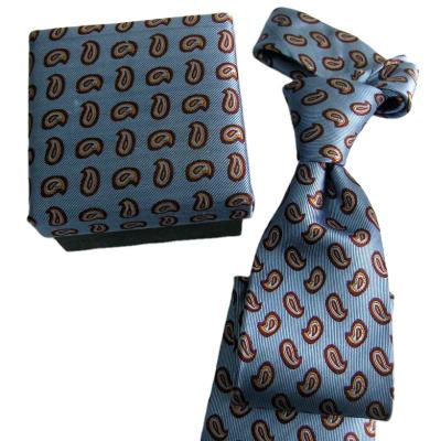 China custom logo paisley design micro polyester fabric tie with hankie with gift box set for sale