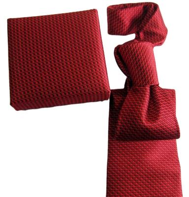 China custom new fashion red soild color design micro polyester fabric tie with hankie with gift box set for sale