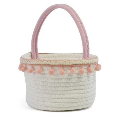 China Sustainable Easter basket with handles fashion storage basket woven cotton rope foldble desktop basket for sale