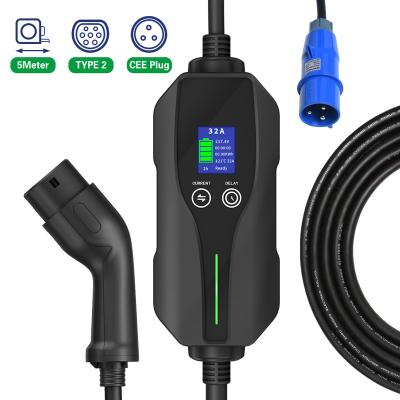 China Electric Vehicle Car Charging 16A 32A EV Current Adjustable Portable Charger 5m Type - 2 EV Charging Cable for sale