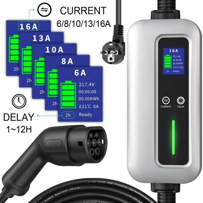 China Electric Vehicle Car Charging 6A/8A/10A/13A/16A Current Adjustable Type - 2 EV Portable Charger With Schuko Plug Mode 2 EV Charging Cable for sale