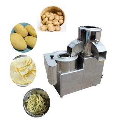 China 3 Functions Combined and High Productive Commercial Electric Potato Peeling Shredding Machine Potato Chips Cutting Machine Price for sale