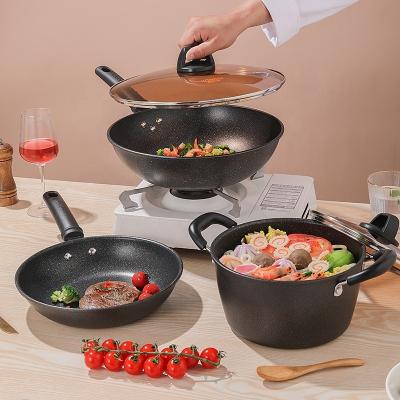 China KOBACH 3pcs Pot Fry Pan Kitchen Nonstick Maifan Stone Pots and Pans Sustainable Medical Stone Cookware Sets Cooking for sale