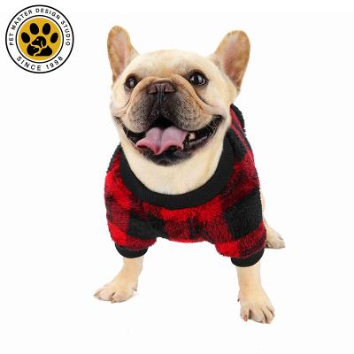 China 2022 New Style Stocked Dog Clothes Sweater Around The Neck Fashion Plaid Teddy French Bulldog Dog Clothes With Grid Pattern for sale