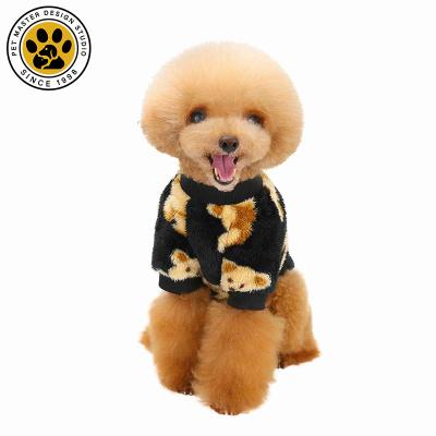 China 2022 Wholesale Stocked New Arrive Soft Flush Dog Coat Bear Pattern Dog Turtle Neck Accessories Autumn Warm Dog Clothes Winter Pet for sale