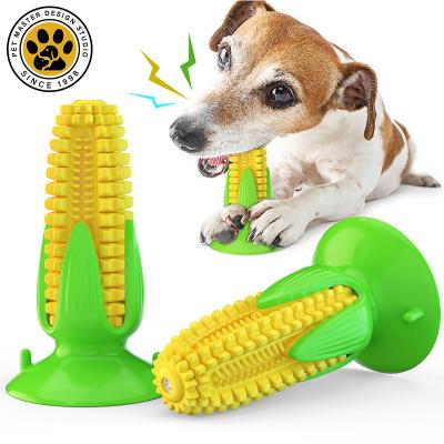 China Stocked Dog Toy Aggressive Pet Supplies Product Corn Shape Chew Dog Brushing Toy Natural Rubber Squeaky Doggie Chew Toys for sale