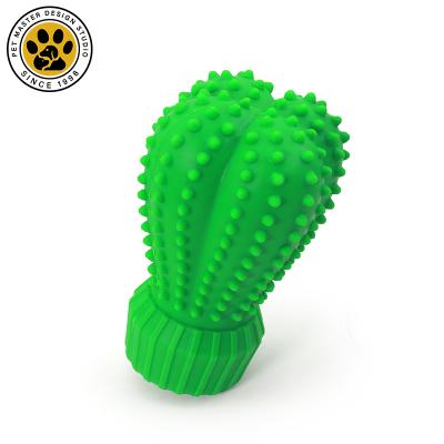 China Stocked The Most Characteristic Dog Chew Toys Green Cactus Shape Natural Rubber Squeaky Dog Chew Toys Dog Teeth Cleaning Toy for sale