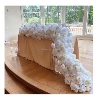 China Artificial White Silk Rose Flower Decoration Party Event Balls Flower Arrangement In Artificial Rose White Flower Runner for sale