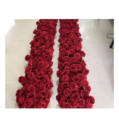 China Artificial Red Rose Flower Runner Customized Wedding Silk Artificial Rose Red Flower Runner Table Centerpieces Decoration Wedding Table for sale