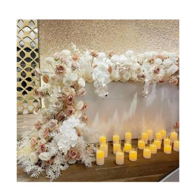 China Flower Wedding Silk Artificial Dusty Rose Wedding Flower Babybreath Runner 200cm Long Artificial Flower Runner Table Centerpieces Decoration Rose Flower for sale