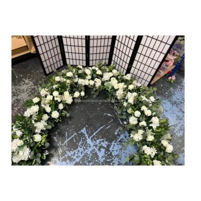 China Silk Artificial Green Runner Wedding Customized Babybreath Flower Runner Table Centerpieces Decoration Artificial Flower Rose 200cm Long Flower Runner for sale