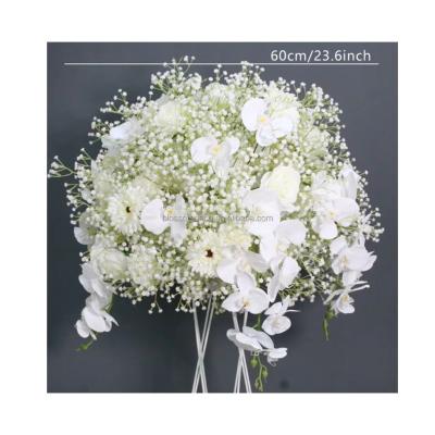 China Artificial Rose Balls Wedding Silk Flower Ball Customized Handmade Artificial White Baby's Breath Flower Arrangement For Table Centerpieces for sale