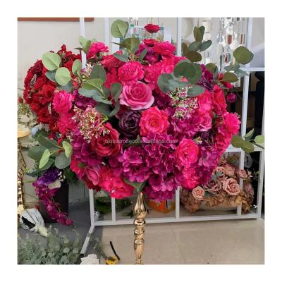 China Artificial Rose Balls Wedding Handmade Artificial Hot Pink Flowers Ball Silk Arrangement Flower Ball For Wedding Table Centerpieces for sale