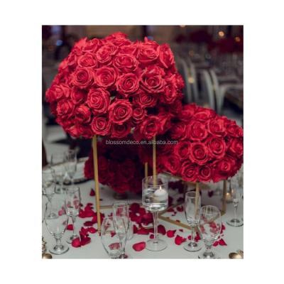 China Artificial Silk Rose Decorative Flower Arrangement Hotel Balls Flower Red Rose Ball For Wedding Centerpieces for sale