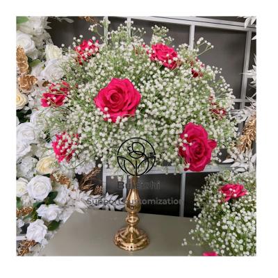 China Artificial Rose Baby's Breath Silk Flower Ball Event Wedding Table Centerpieces Customized Artificial Rose Balls for sale