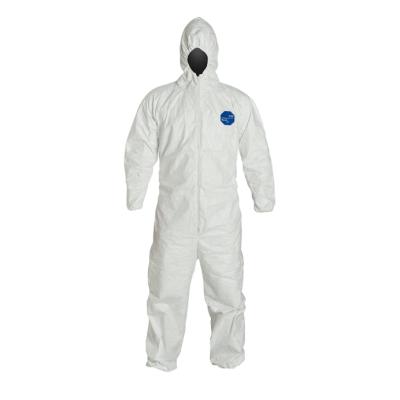 China Breathable individually wrapped disposable protective coverall with elastic cuffs attached hood and boot large white coverall for sale