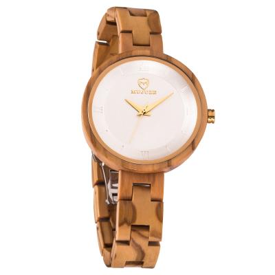 China Women Women Fashion Japan Quartz Movement Engraved Logo Ladies Olive Wood Watches 2021 for sale