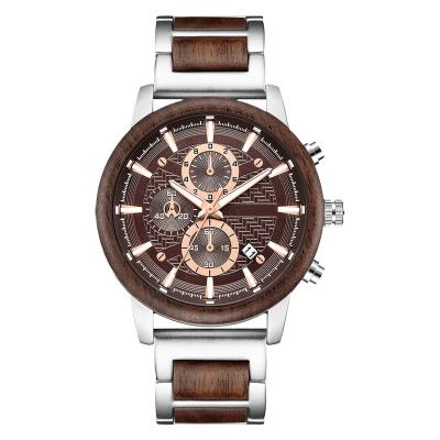 China Popular Custom Water Resistant Bar 2021 Chronograph 3 Business Chronograph Business Quartz Metal And Wooden Wrist Men Watches for sale