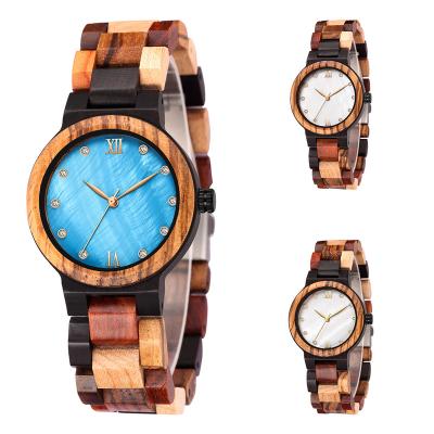 China Handsome Girls Dropshipping Women's Shell Dial Ladies Mixed Wooden Bracelet Watches Real Japan Quartz Movement Wristwatches For Women for sale