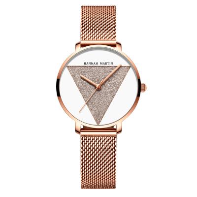 China Water Resistant Rose Gold Stainless Steel Mesh Bracelet Bling Triangle Face Brands Luxury Women Watches Women Ladies Watches for sale