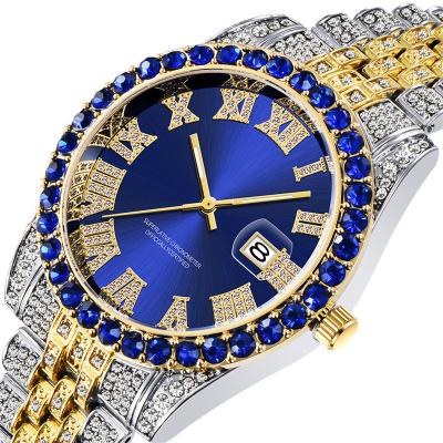 China Auto Date ClassicaI Iced Out Bling Bling Diamond Relogio Mens Watches Big Roman Numer Fashion Quartz Men Luxury Rocks Hip Hop Male Watch for sale