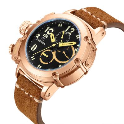 China Rose Gold Bronze Men Automatic Mechanical Genuine Leather Multi-Function Month Self Wind Paulareis Date Luminous Limited Watch for sale