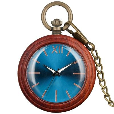 China Creative Antique Wooden Watch Quartz Pocket Watch Chain New Arrival Bronze Wooden Hanging Pocket Clock Gifts For Women Men for sale