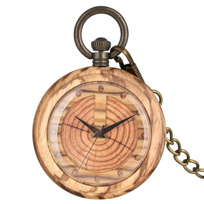 China Antique fashion vintage quartz bronze movement watch chain pendant FOB gifts hanging clock 48CM natural wood quartz pocket watch for sale