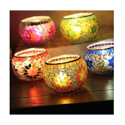 China Decorate European Style Colorful Romantic Glow Jar Aromatherapy Candles One Candle Snowflake Mosaic Glass Candle Holder Wholesale for sale