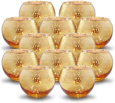 China Romantic Round Mercury Glass Votive Candle Holders for Weddings Christmas Set of 12 for sale