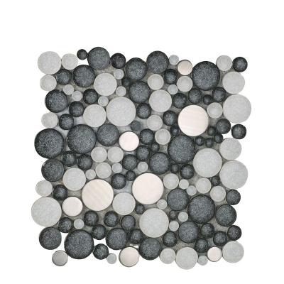 China White And Gray Round Ceramic Pebble Slab Mosaic Metal Mix Parquet Mosaic For Outdoor for sale