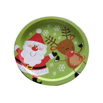 China New Environmentally Friendly Promotional Custom Designs Round Food Safe Material Christmas Metal Tin Tray for sale