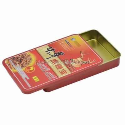 China Rectangle Tinplate Metal Packing Type Sliding Mints Candy Tin Box for sale