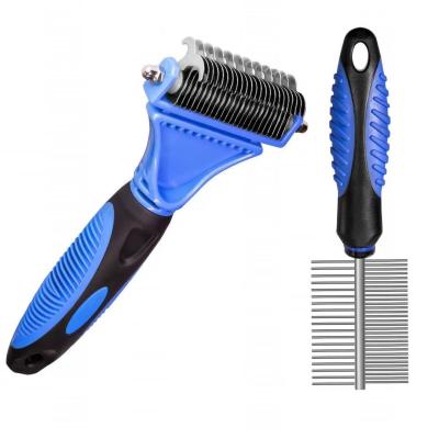 China Viable Dog Pet Brush Comb Grooming Dematting Tool - 2 Sided Undercoat Rake Set for sale