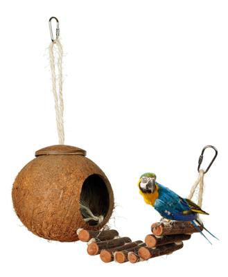 China Shell Bird Nest Cage House Pet Parrot Windproof Natural Birds Coconut Home Toy for sale