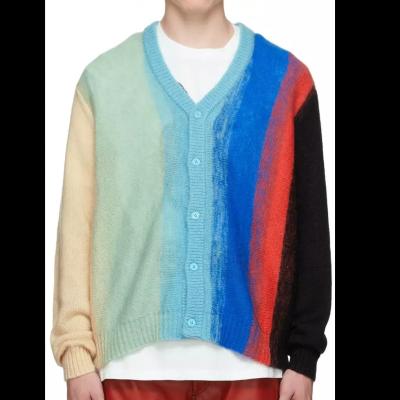 China 2021 wool/cashmere custom fashion color mohair gradient multi color men's cardigan sweater for sale