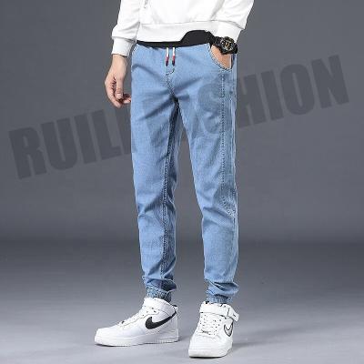 China Spring Summer Breathable Men Plus Size Jeans Cotton Denim Hip Hop Loose Bottom Joggers Streetwear Skinny Blue Pants for sale